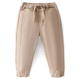 Babyhug Cotton Spandex Full Length Solid Colour Trousers - Fawn-picture-25