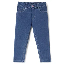 Babyhug Cotton Spandex Full Length Stretchable Solid Jeans - Medium Blue-picture-39