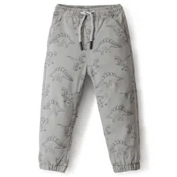 Babyhug Cotton Spandex Full Length Trouser With Dino Print - Grey-picture-35