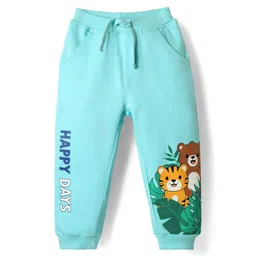 Babyhug Cotton Terry Knit Full Length Lounge Pant With Animal Print - Aqua Blue-image-29