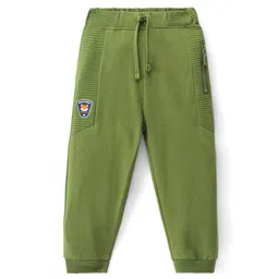 Babyhug Cotton Terry Knit Full Length Lounge Pant with Fox Applique - Green-image-0