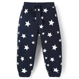 Babyhug Cotton Terry Knit Full Length Lounge Pant with Star Print - Navy Blue-image-20