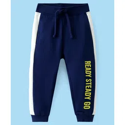 Babyhug Cotton Terry Knit Full Length Lounge Pant with Text Print - Navy Blue-image-5