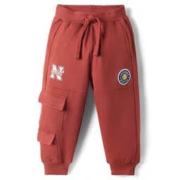 Babyhug Cotton Terry Knit Full Length Lounge Pants with Badge & NYC Print - Maroon-image-16