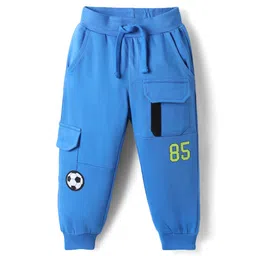 Babyhug Cotton Terry Knit Full Length Lounge Pants with Football Badge - Blue-image-40