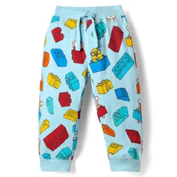 Babyhug Cotton Terry Knit Full Length Lounge Pants With Toy Print - Light Blue-image-12