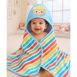 Babyhug Cotton Terry Knit Hooded Bath Towel with Stripe Design & Bear Print L 76 x B 76 cm - Multicolor-picture-17