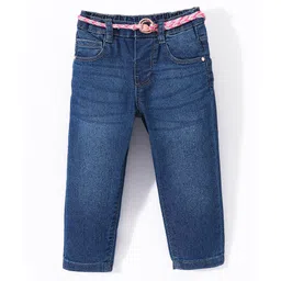 Babyhug Cotton Washed Denim Full Length Stretchable Jeans With Belt - Blue-picture-17