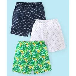 Babyhug Cotton Woven Boxers Scooter & Palms Leafs Print Pack Of 3 - Blue White & Green-picture-19