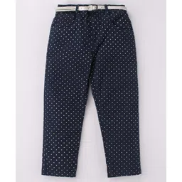 Babyhug Cotton Woven Full Length Trouser with Dot Print - Navy Blue-picture-15
