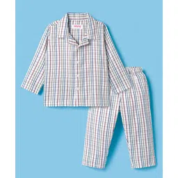 Babyhug Cotton Woven Full Sleeves Checks Co-ord Night Suit - White-picture-19