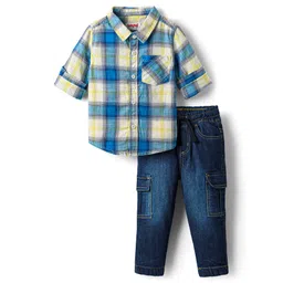 Babyhug Cotton Woven Full Sleeves Checks Shirt & Denim Jeans Set - Blue-picture-16