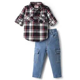 Babyhug Cotton Woven Full Sleeves Checks Shirt & Denim Jeans Set - Blue-picture-26