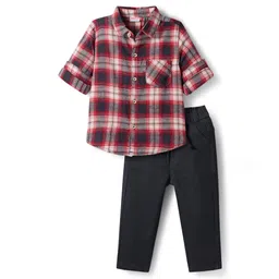 Babyhug Cotton Woven Full Sleeves Checks Shirt & Jeans Set - Maroon & Black-picture-35