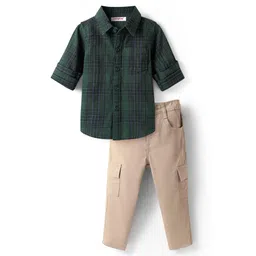 Babyhug Cotton Woven Full Sleeves Checks Shirt & Trouser Set - Dark Green & Beige-picture-33