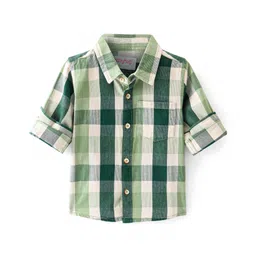 Babyhug Cotton Woven Full Sleeves Checks Shirt - Green & White-picture-21