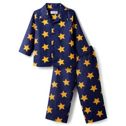 Babyhug Cotton Woven Full Sleeves Co-ord Night Suit With Star Print - Navy Blue-picture-33