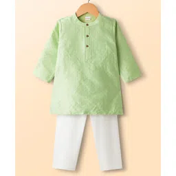 Babyhug Cotton Woven Full Sleeves Embroidered Kurta Pajama Set - Light Green-picture-23
