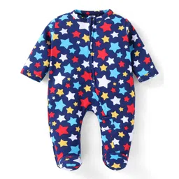 Babyhug Cotton Woven Full Sleeves Front Open Footed Sleepsuit with Star Print - Violet-picture-12
