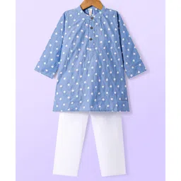 Babyhug Cotton Woven Full Sleeves Kurta & Pyjama Set With Floral Embroidery - Blue-picture-28