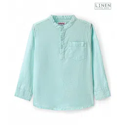 Babyhug Cotton Woven Full Sleeves Mandarin Collar Solid Shirt with Pocket - Mint-picture-29