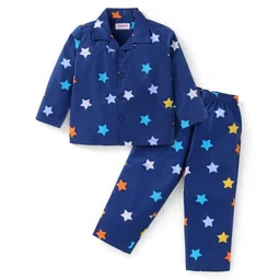 Babyhug Cotton Woven Full Sleeves Night Suit with Star Print - Navy Blue-picture-36
