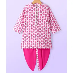 Babyhug Cotton Woven Full Sleeves Paisley Printed Kurta Dhoti Set - Pink image 2