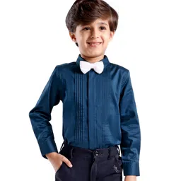 Babyhug Cotton Woven Full Sleeves Party Wear Solid Color Shirt with Bow - Blue-picture-10