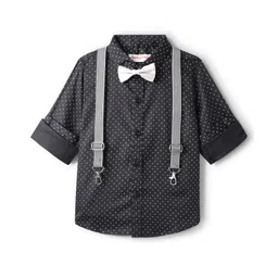Babyhug Cotton Woven Full Sleeves Polka Dots Print Party Shirt with Suspender & Bow - Black-picture-19