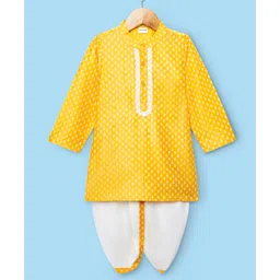 Babyhug Cotton Woven Full Sleeves Printed Kurta Dhoti Set - Yellow-picture-10