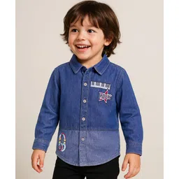 Babyhug Cotton Woven Full Sleeves Regular Collar Washed Denim Shirt with Ear Phone Embroiderey- Blue-picture-16