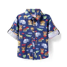 Babyhug Cotton Woven Full Sleeves Shirt with Animal Print - Navy Blue-picture-28