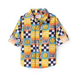 Babyhug Cotton Woven Full Sleeves Shirt with Smiley Print - Yellow & Blue-picture-13
