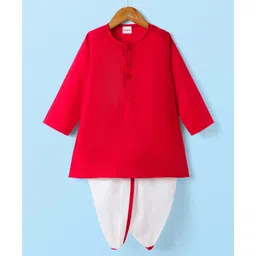 Babyhug Cotton Woven Full Sleeves Solid Color Kurta Dhoti Set - Red-picture-21