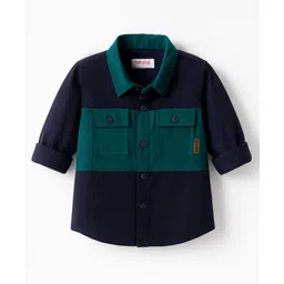 Babyhug Cotton Woven Full Sleeves Solid Corduroy Shirt - Navy Blue & Green-picture-12