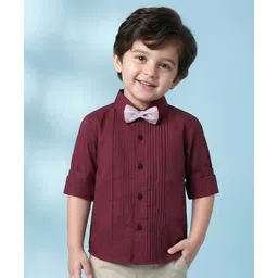 Babyhug Cotton Woven Full Sleeves Solid Pintuck Shirt with Bow - Maroon-picture-20