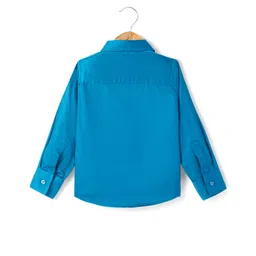 Babyhug Cotton Woven Full Sleeves Solid Shirt with Pintucks Detailing & Bow - Blue image 4