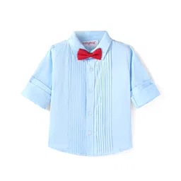 Babyhug Cotton Woven Full Sleeves Solid Shirt with Pintucks Detailing & Bow - Light Blue-picture-13