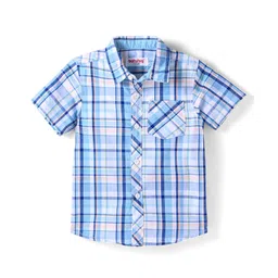 Babyhug Cotton Woven Half Sleeves Checkered Shirt - White & Blue-picture-13