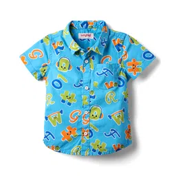 Babyhug Cotton Woven Half Sleeves Numbers & Alphabet Printed Shirts - Blue-picture-20