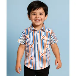 Babyhug Cotton Woven Half Sleeves Shirt With Abstract Print - White-picture-27