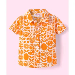 Babyhug Cotton Woven Half Sleeves Shirt with Fruits Print - Orange-picture-15