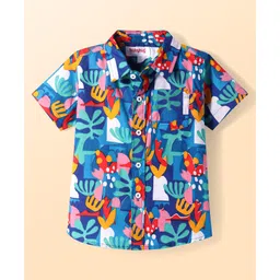 Babyhug Cotton Woven Half Sleeves Shirt With Sea Life Theme Print - Blue-picture-23