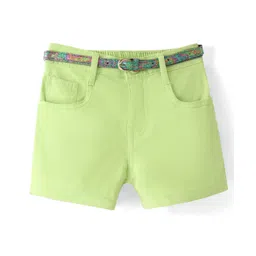 Babyhug Cotton Woven Mid Thigh Length Solid Shorts with Belt - Lime Green-picture-21