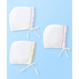 Babyhug Cotton Woven Tie-Knot Cap Set Solid White - Diameter 14 cm-picture-28