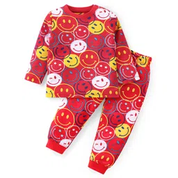 Babyhug CottonWoven Full Sleeves Night Suit with Smiley Print - Red-picture-17