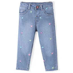 Babyhug Denim Full Length Jeans With Stretch & Star Embroidery - Blue-picture-25