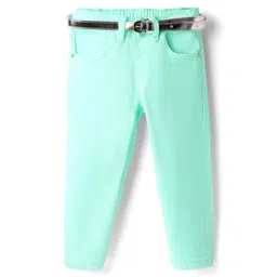 Babyhug Denim Full Length Washed Jeans With Stretch & Belt - Aqua Blue-picture-28