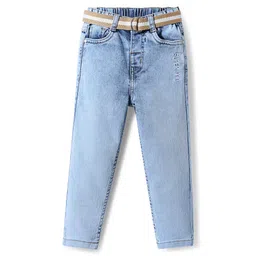 Babyhug Denim Full Length Washed Jeans With Stretch & Belt - Blue-picture-25