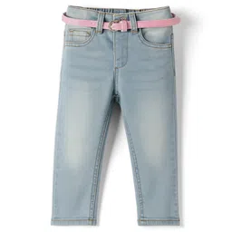 Babyhug Denim Full Length Washed Jeans With Stretch & Belt - Light Blue-picture-35